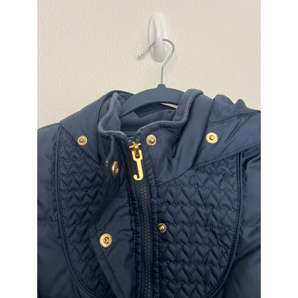 Y2K 90s Juicy Couture Puffer Jacket Navy Blue Hooded Bomber Streetwear Girls 10